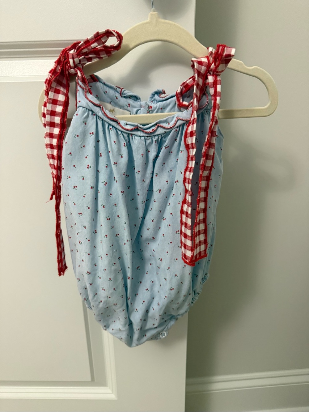 Blue Cherry-Print Tie-Shoulder Baby One-Piece Bodysuit